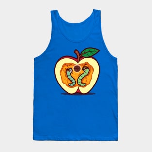 Funny Original Kawaii Worms Having Party Inside Apple Funny Disco Cartoon Tank Top